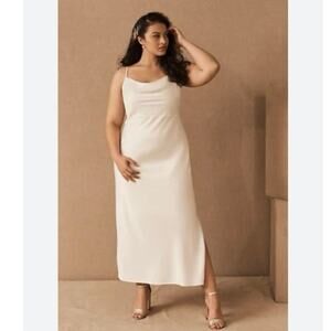 Sachin + Babi White Satin Spagetti Strap Cali Midi Dress
